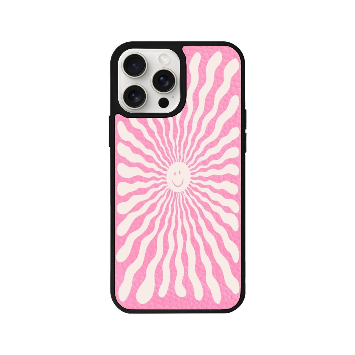 iPhone 14 Plus Happy Little Sun Leather Vegan Deri Telefon Kılıfı Pembe - SUMTHINCS