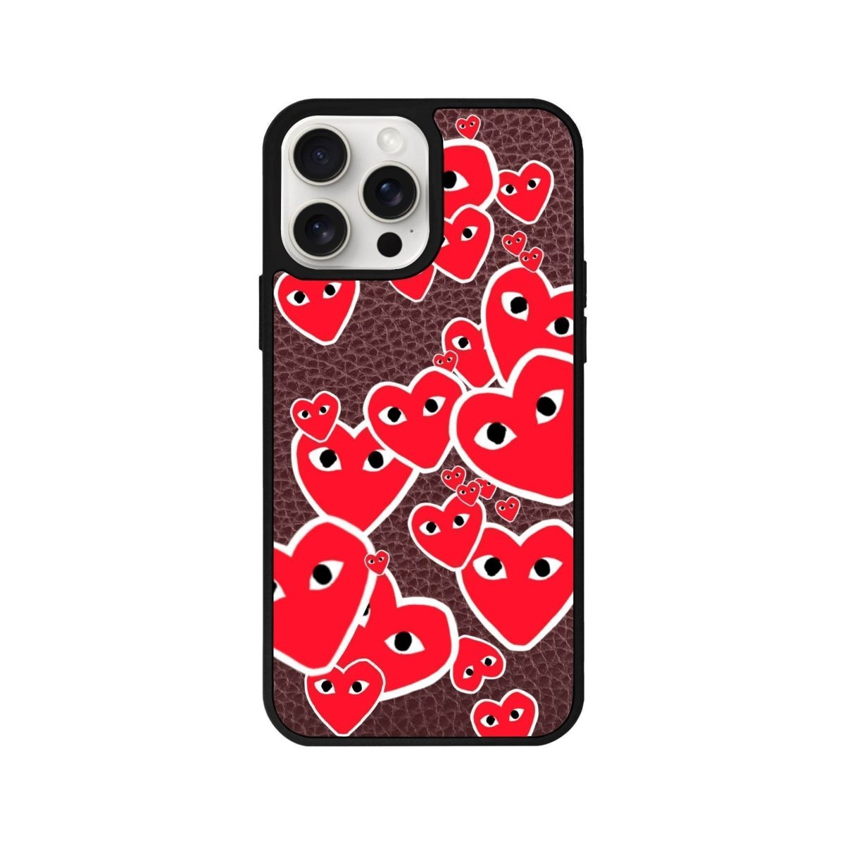 iPhone 14 Plus Hearts Leather Vegan Deri Telefon Kılıfı Bordo - SUMTHINCS