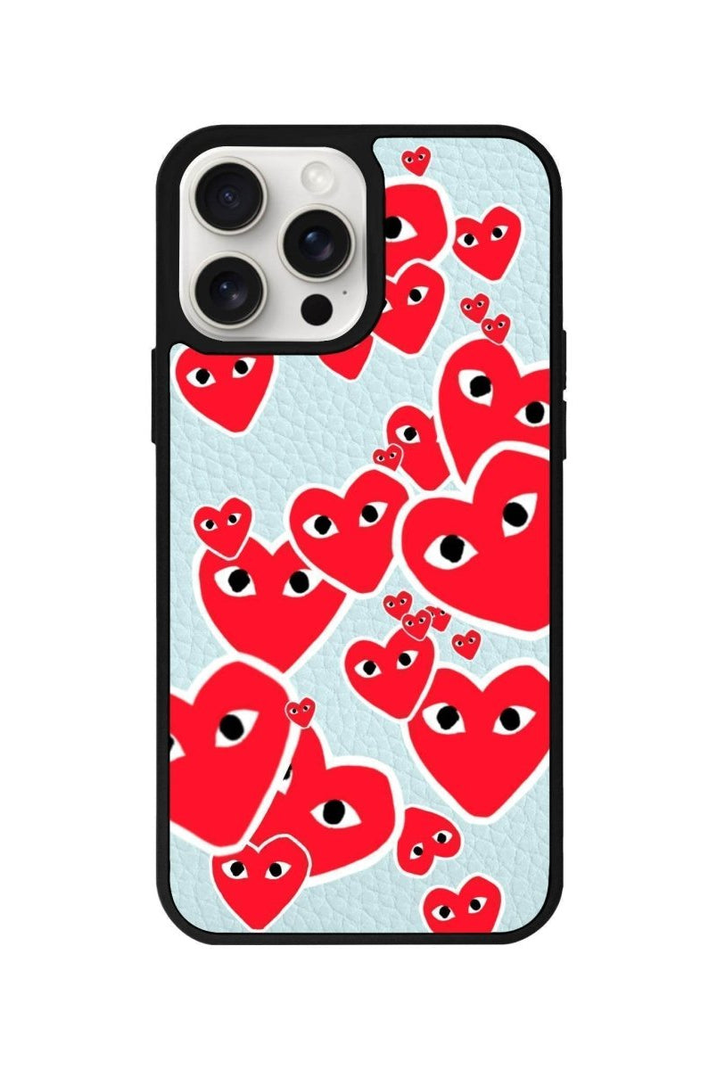 iPhone 14 Plus Hearts Leather Vegan Deri Telefon Kılıfı Açık Mavi - SUMTHINCS