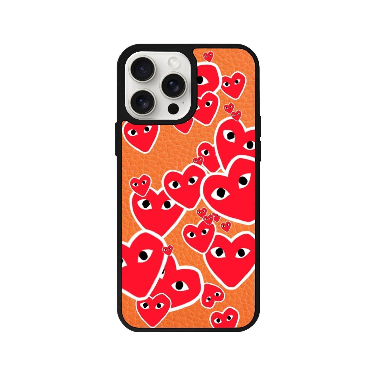 iPhone 14 Plus Hearts Leather Vegan Deri Telefon Kılıfı Turuncu - SUMTHINCS