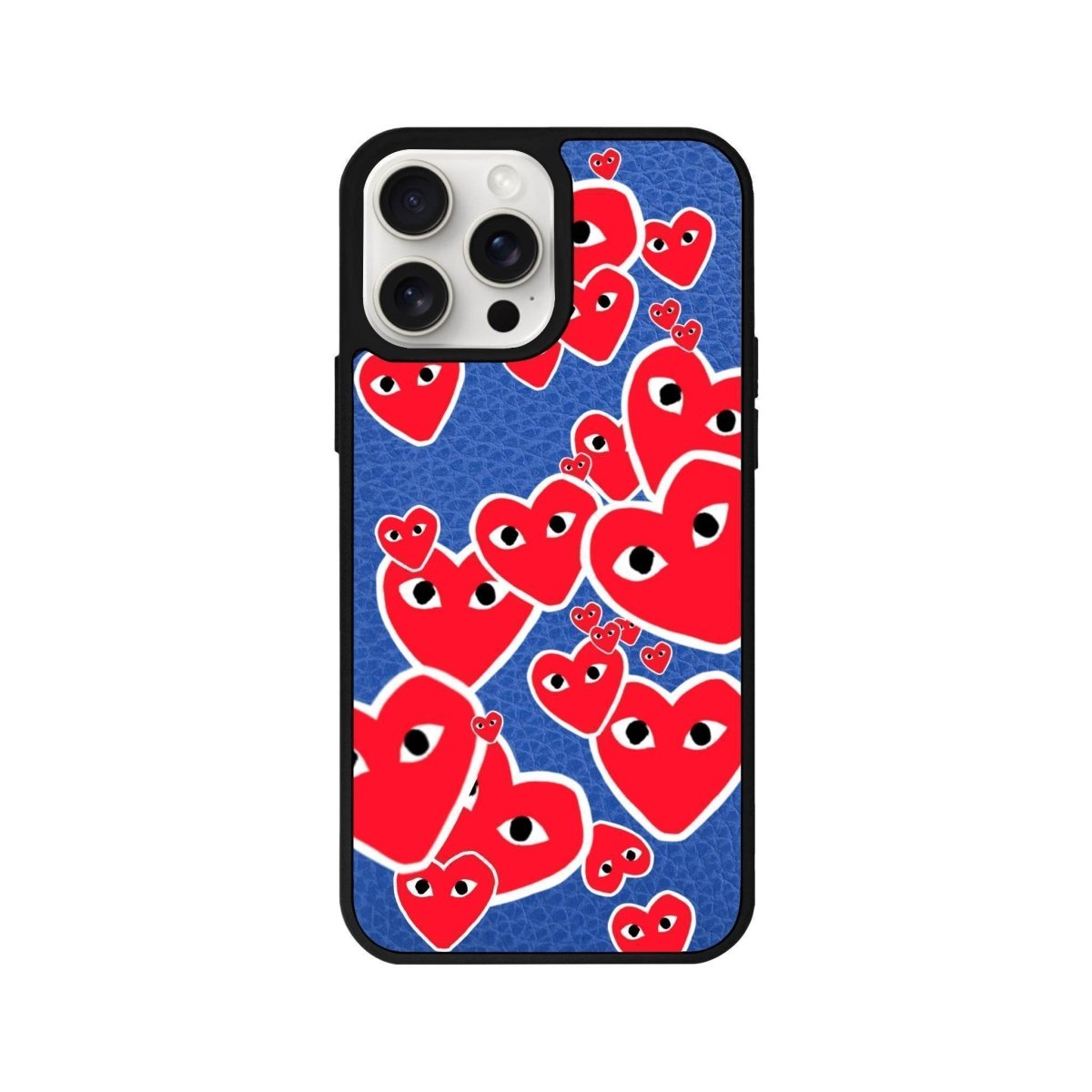iPhone 14 Plus Hearts Leather Vegan Deri Telefon Kılıfı Mavi - SUMTHINCS