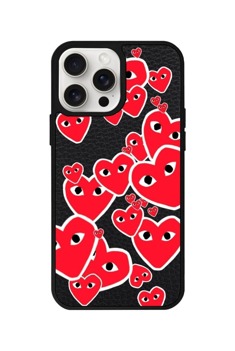 iPhone 14 Plus Hearts Leather Vegan Deri Telefon Kılıfı Siyah - SUMTHINCS