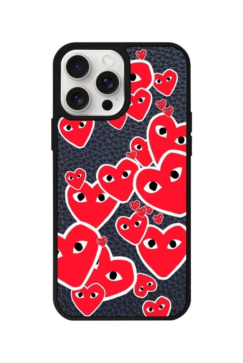 iPhone 14 Plus Hearts Leather Vegan Deri Telefon Kılıfı Pasifik Mavi - SUMTHINCS