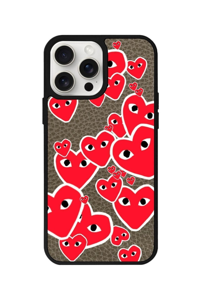 iPhone 14 Plus Hearts Leather Vegan Deri Telefon Kılıfı Haki - SUMTHINCS