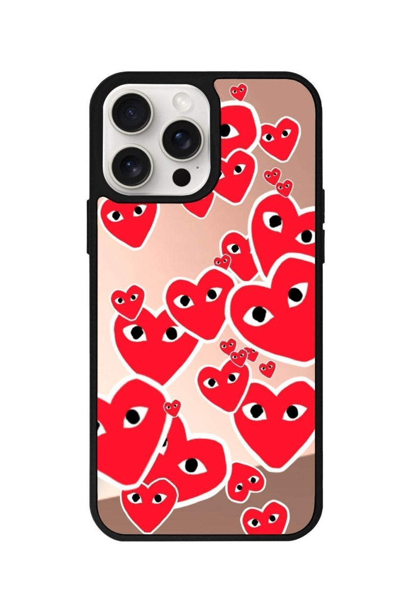 iPhone 14 Plus Hearts Mirror Aynalı Telefon Kılıfı Metalik Pembe - SUMTHINCS