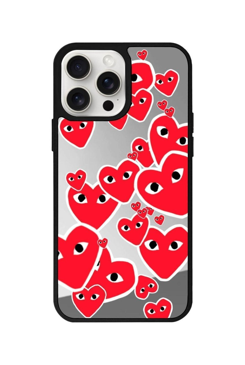 iPhone 14 Plus Hearts Mirror Aynalı Telefon Kılıfı Gümüş - SUMTHINCS