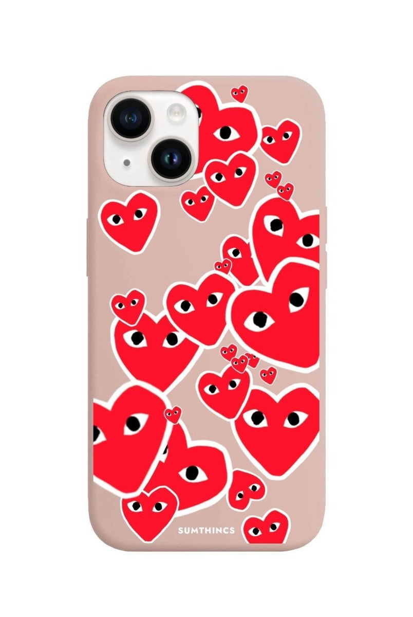 iPhone 14 Plus Hearts Premium Telefon Kılıfı Bej - SUMTHINCS