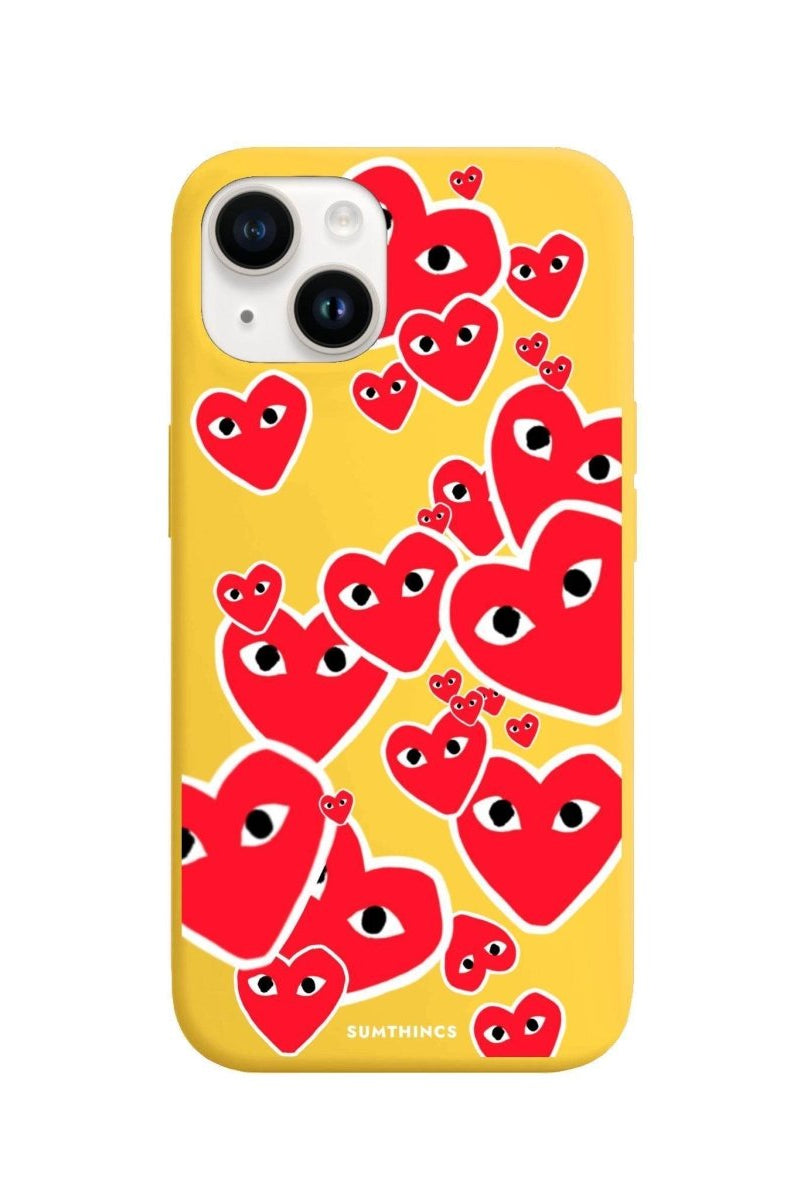 iPhone 14 Plus Hearts Premium Telefon Kılıfı Sarı - SUMTHINCS