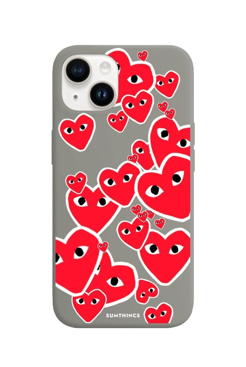 iPhone 14 Plus Hearts Premium Telefon Kılıfı Gri - SUMTHINCS