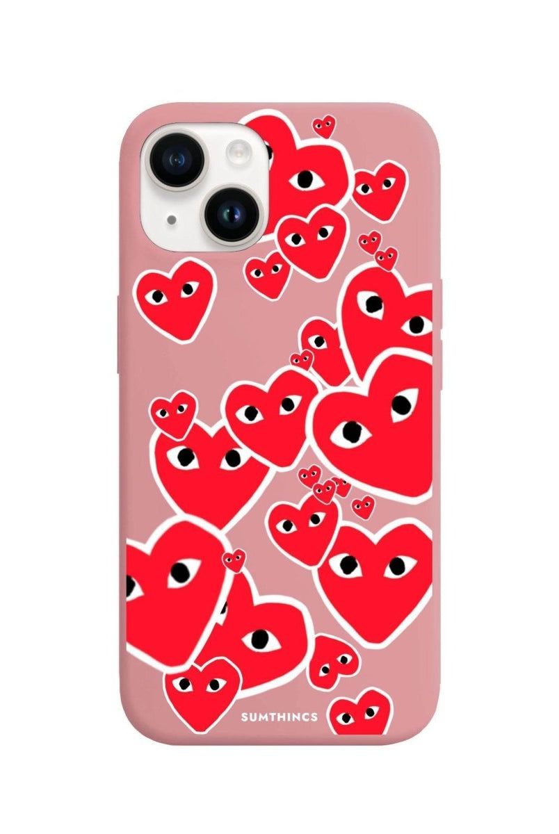 iPhone 14 Plus Hearts Premium Telefon Kılıfı Pembe - SUMTHINCS