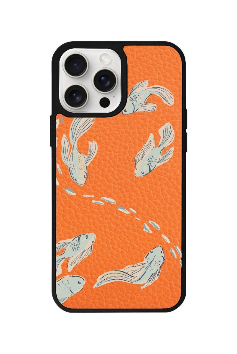 iPhone 14 Plus Koi Fish Leather Vegan Deri Telefon Kılıfı Turuncu - SUMTHINCS