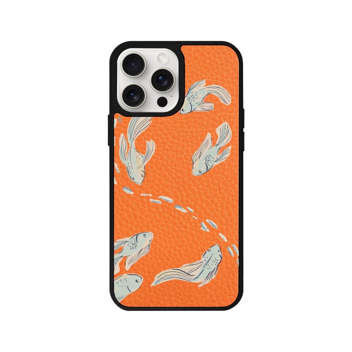 iPhone 14 Plus Koi Fish Leather Vegan Deri Telefon Kılıfı Turuncu - SUMTHINCS
