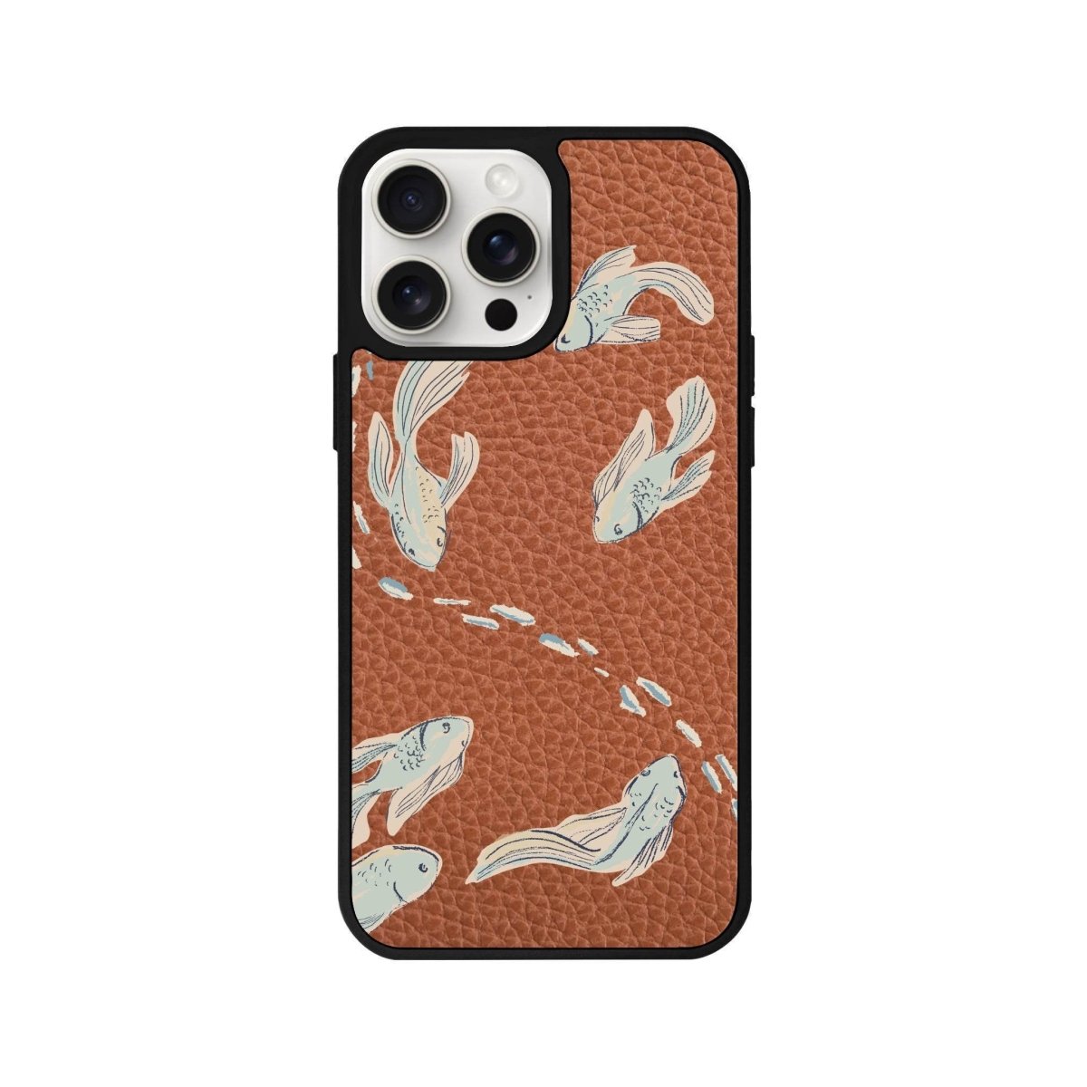 iPhone 14 Plus Koi Fish Leather Vegan Deri Telefon Kılıfı Kahverengi - SUMTHINCS