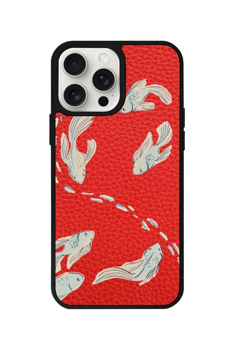 iPhone 14 Plus Koi Fish Leather Vegan Deri Telefon Kılıfı Kırmızı - SUMTHINCS