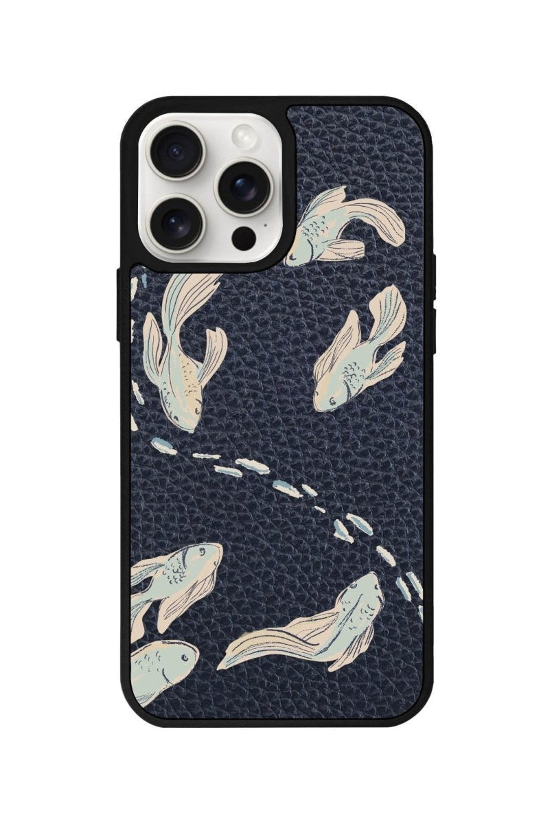 iPhone 14 Plus Koi Fish Leather Vegan Deri Telefon Kılıfı Pasifik Mavi - SUMTHINCS