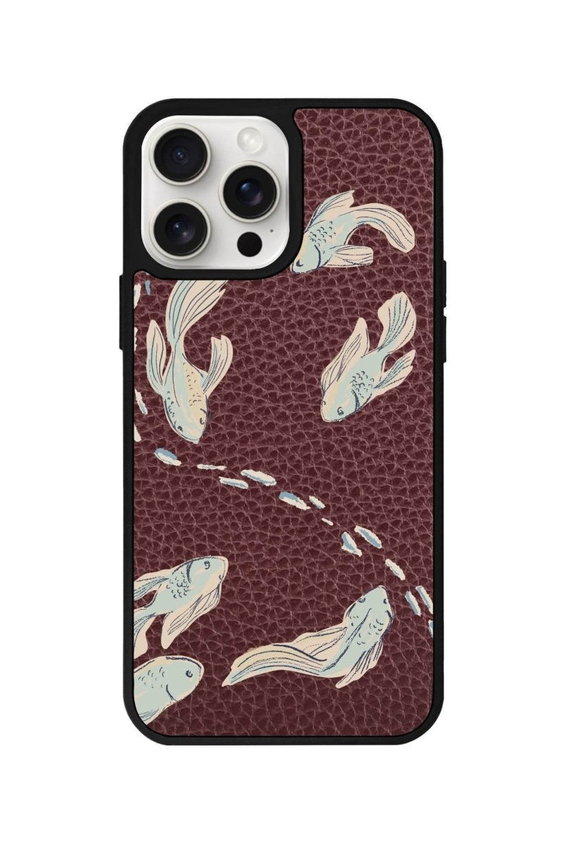 iPhone 14 Plus Koi Fish Leather Vegan Deri Telefon Kılıfı - SUMTHINCS