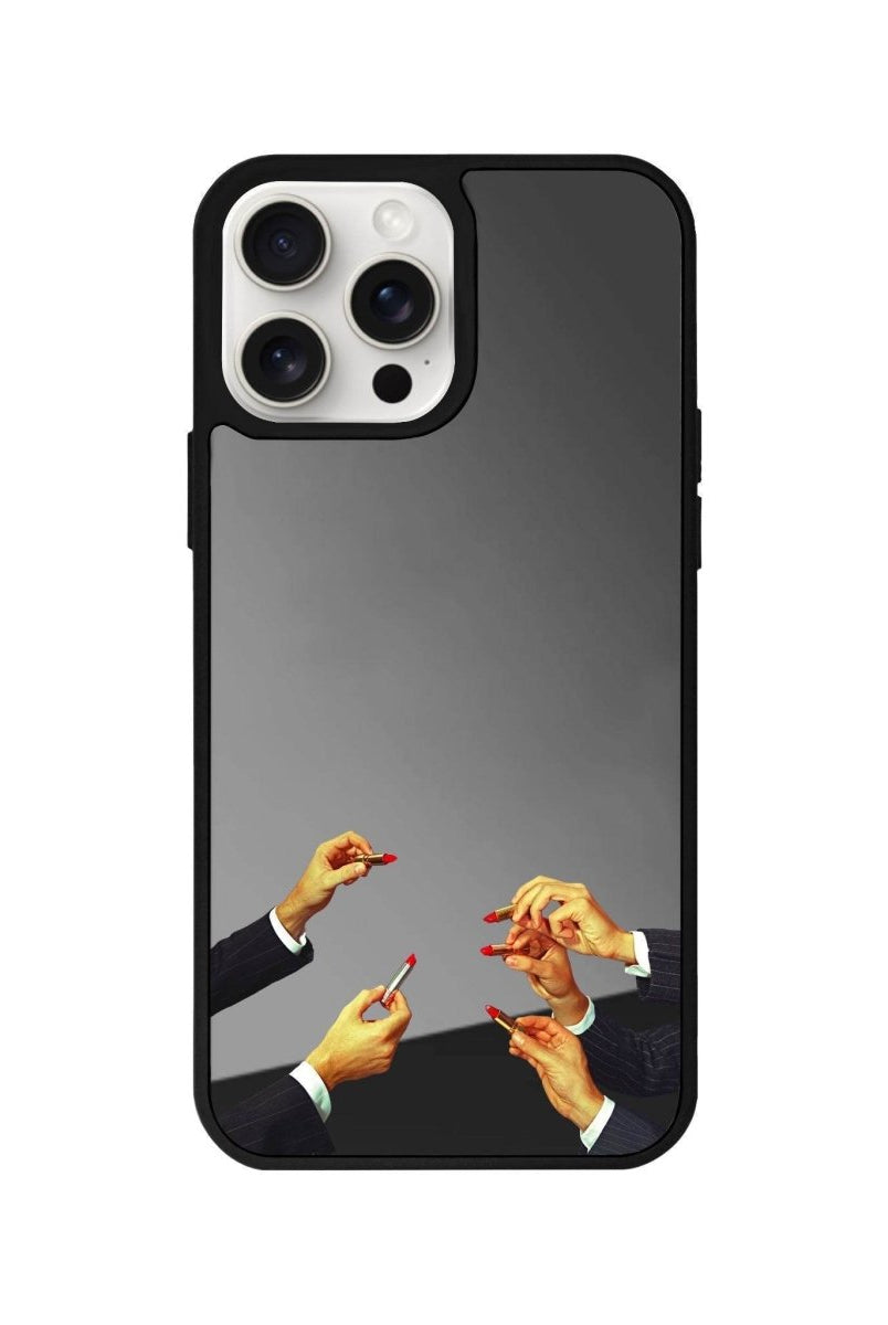 iPhone 14 Plus Lipstick Mirror Aynalı Telefon Kılıfı Antrasit - SUMTHINCS