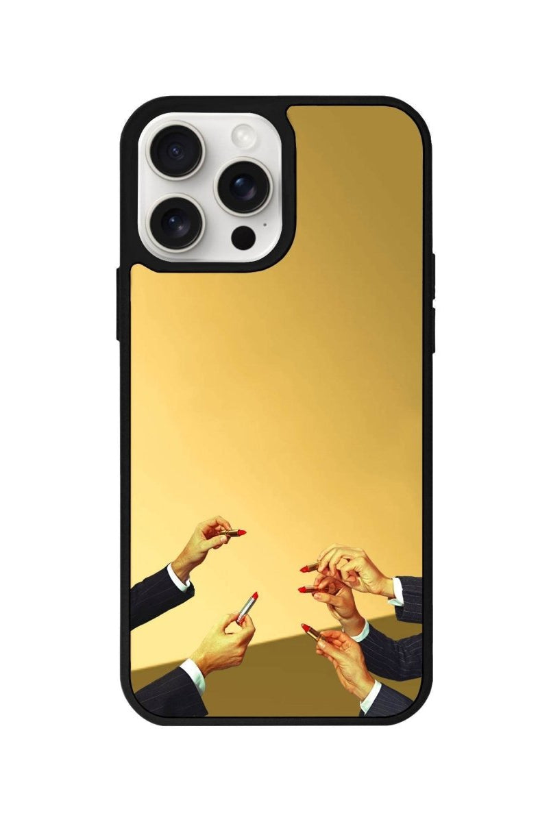 iPhone 14 Plus Lipstick Mirror Aynalı Telefon Kılıfı Altın - SUMTHINCS