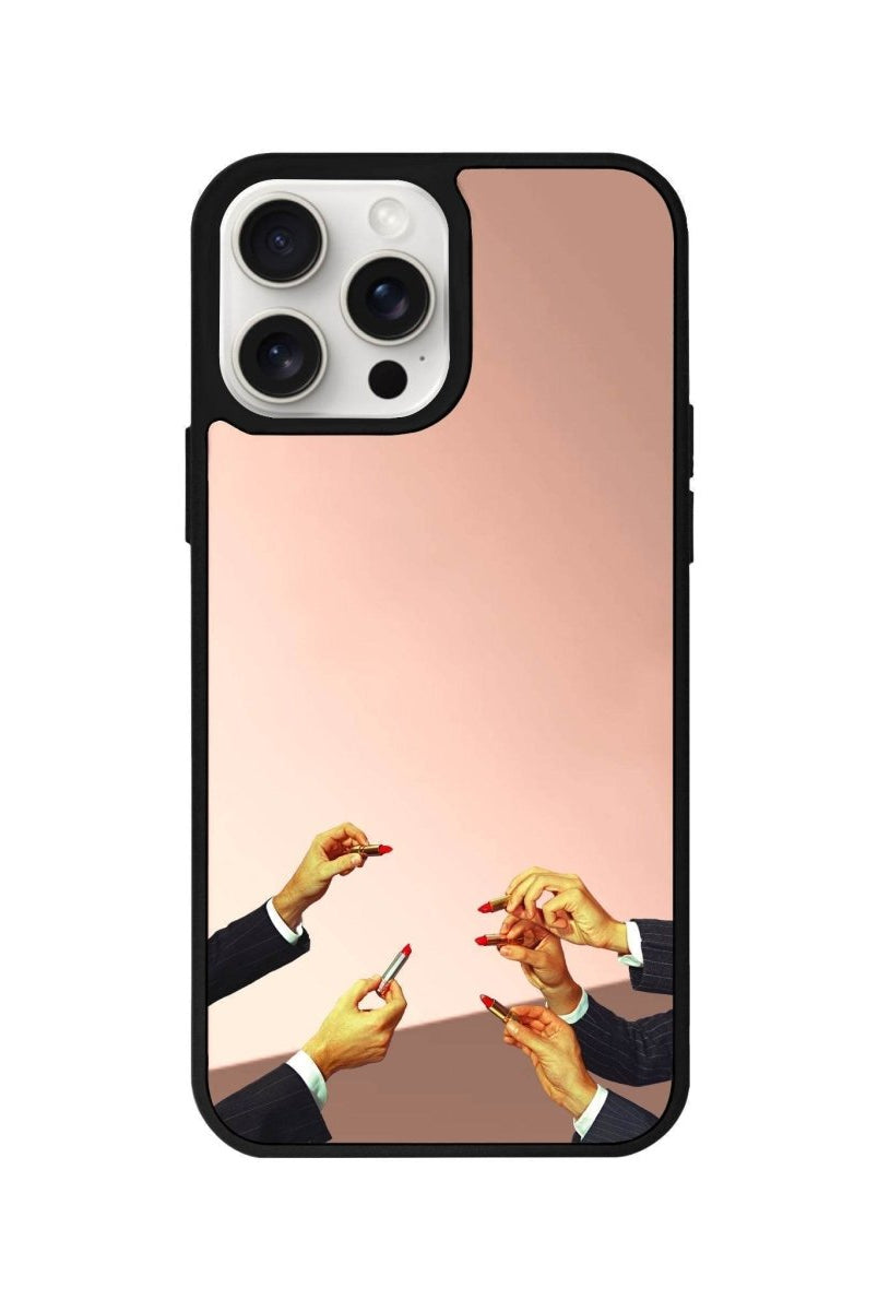 iPhone 14 Plus Lipstick Mirror Aynalı Telefon Kılıfı Metalik Pembe - SUMTHINCS