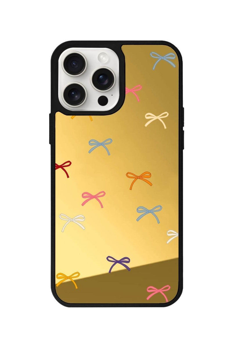 iPhone 14 Plus Little Bows Mirror Aynalı Telefon Kılıfı Altın - SUMTHINCS