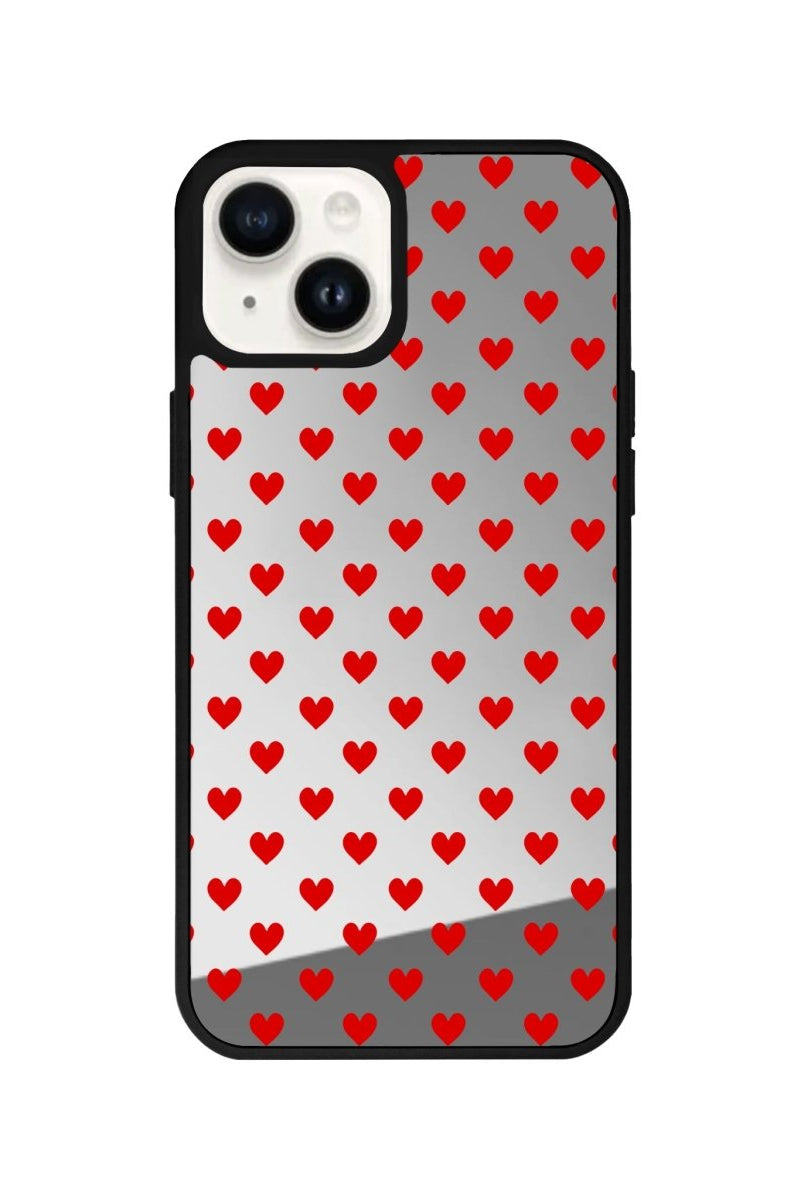 iPhone 14 Plus Little Hearts Mirror Aynalı Telefon Kılıfı Gümüş - SUMTHINCS