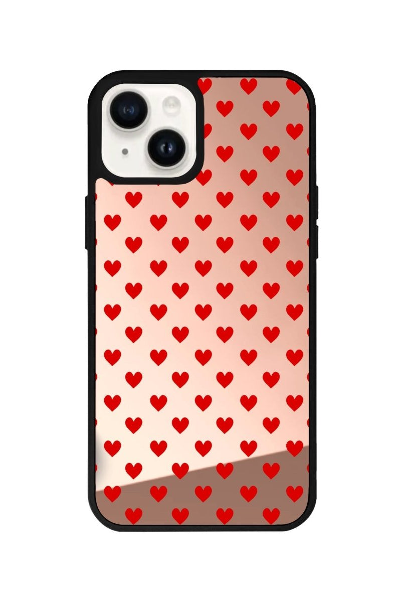iPhone 14 Plus Little Hearts Mirror Aynalı Telefon Kılıfı Metalik Pembe - SUMTHINCS