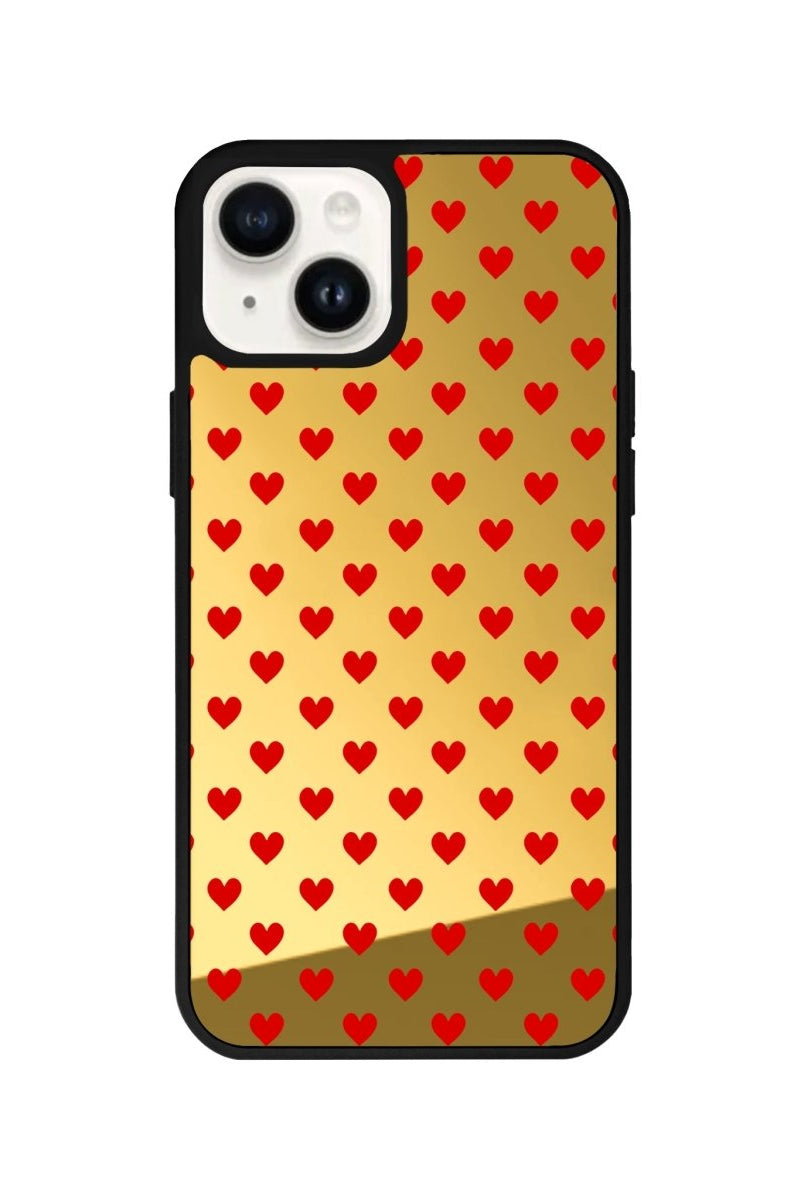 iPhone 14 Plus Little Hearts Mirror Aynalı Telefon Kılıfı Altın - SUMTHINCS
