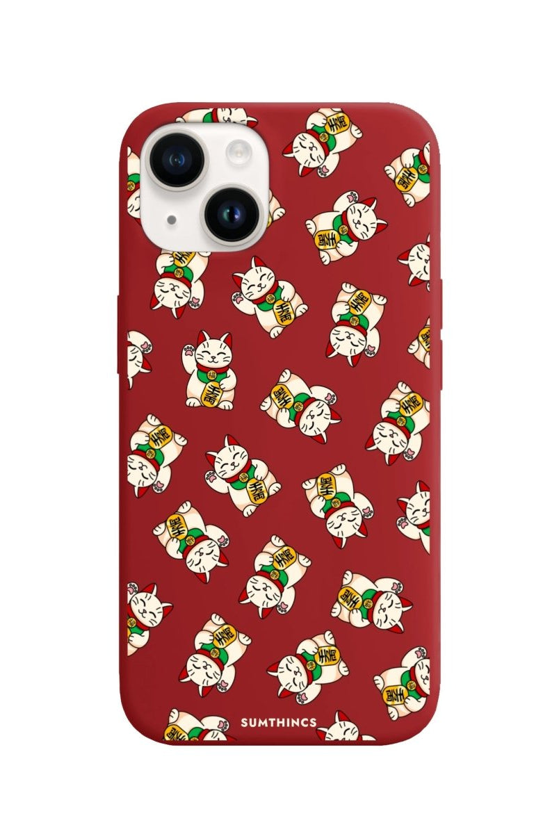 iPhone 14 Plus Maneki Neko Premium Telefon Kılıfı Kırmızı - SUMTHINCS