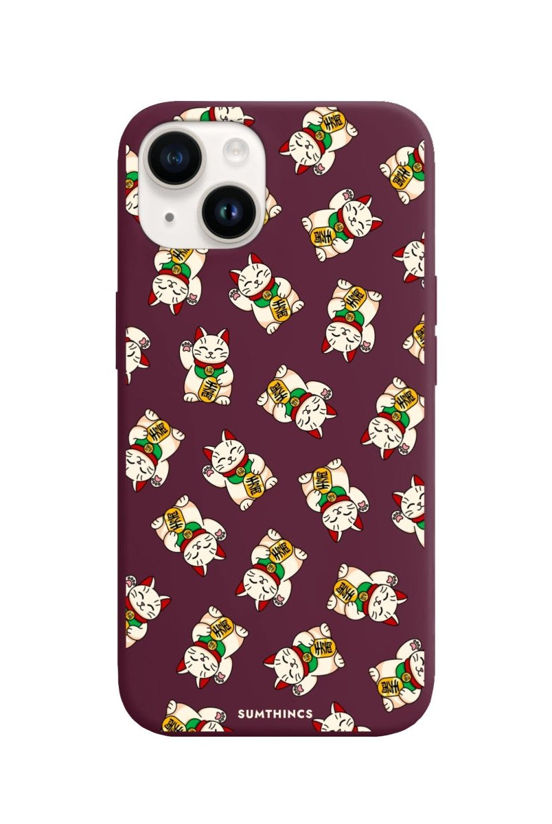 iPhone 14 Plus Maneki Neko Premium Telefon Kılıfı Bordo - SUMTHINCS