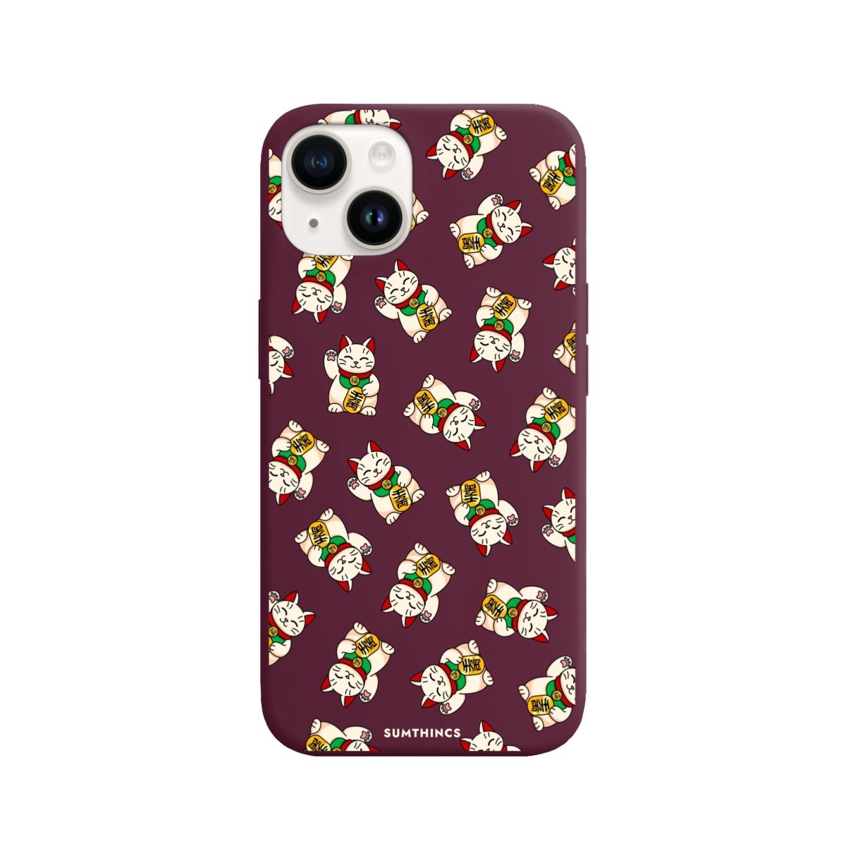 iPhone 14 Plus Maneki Neko Premium Telefon Kılıfı Bordo - SUMTHINCS