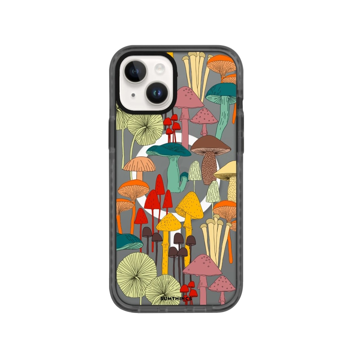 iPhone 14 Plus Mushrooms Magsafe Procase Şeffaf Telefon Kılıfı Antrasit - SUMTHINCS