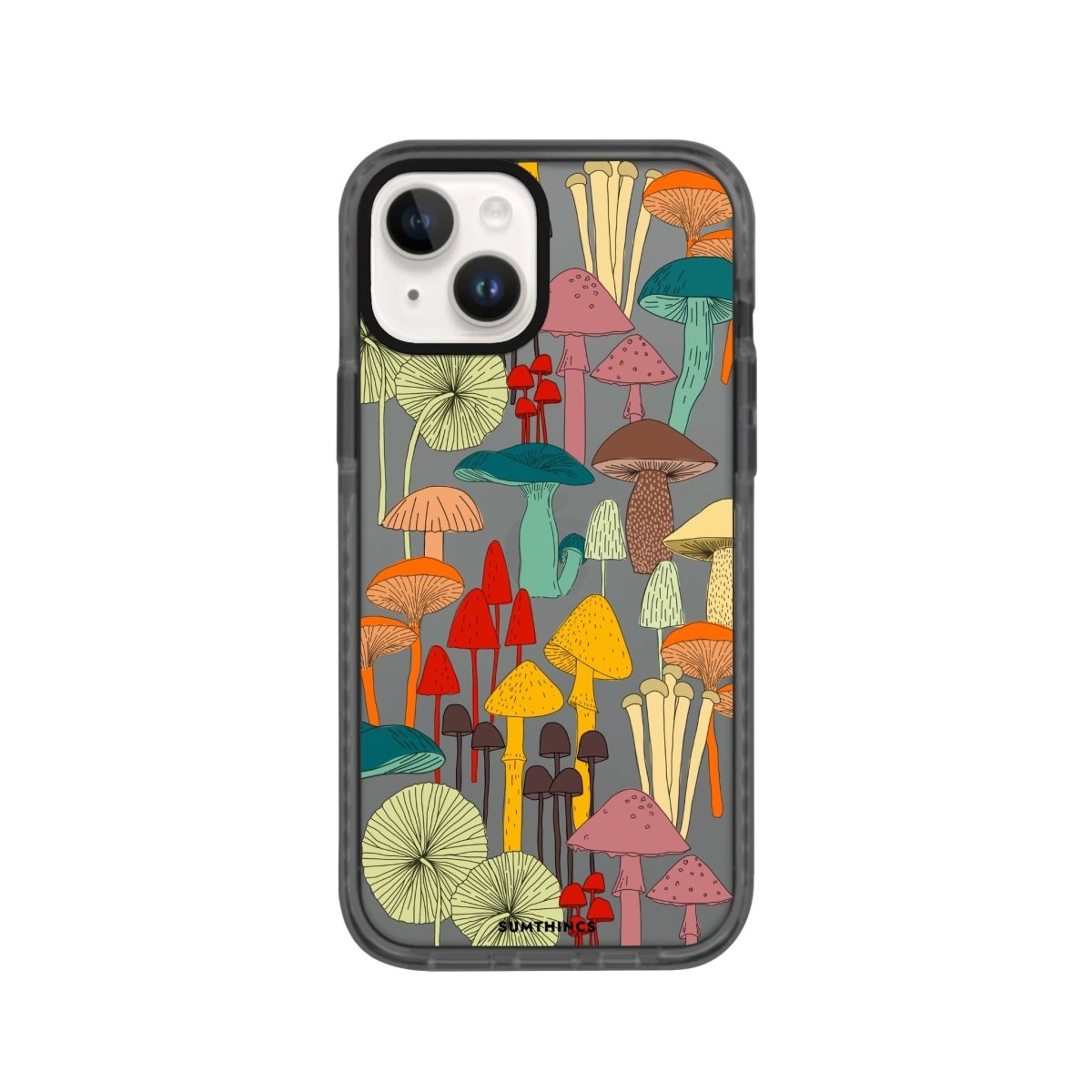 iPhone 14 Plus Mushrooms Procase Şeffaf Telefon Kılıfı Antrasit - SUMTHINCS