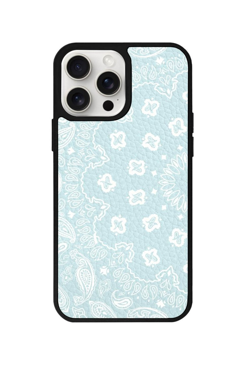 iPhone 14 Plus Paisley Leather Vegan Deri Telefon Kılıfı Açık Mavi - SUMTHINCS
