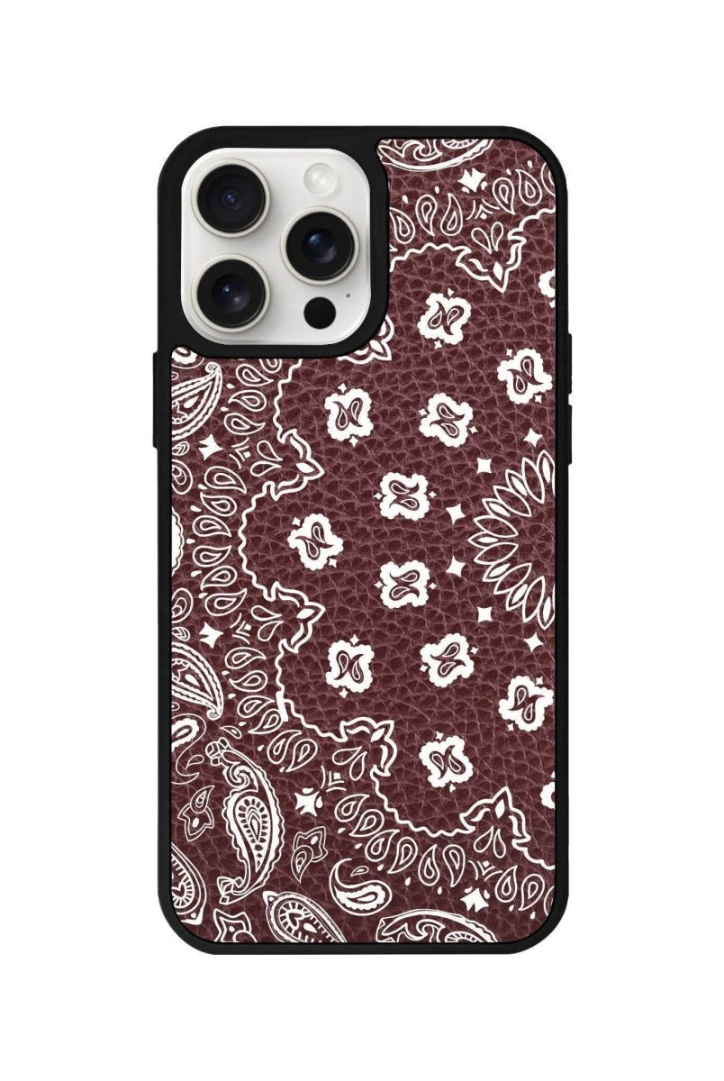 iPhone 14 Plus Paisley Leather Vegan Deri Telefon Kılıfı Bordo - SUMTHINCS
