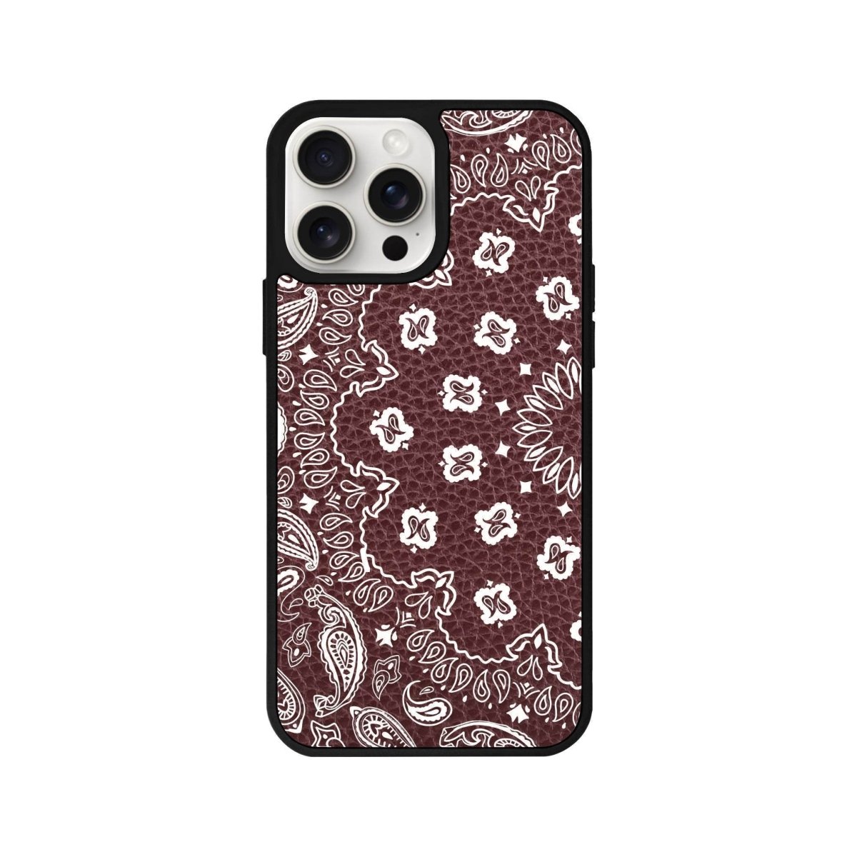 iPhone 14 Plus Paisley Leather Vegan Deri Telefon Kılıfı Bordo - SUMTHINCS