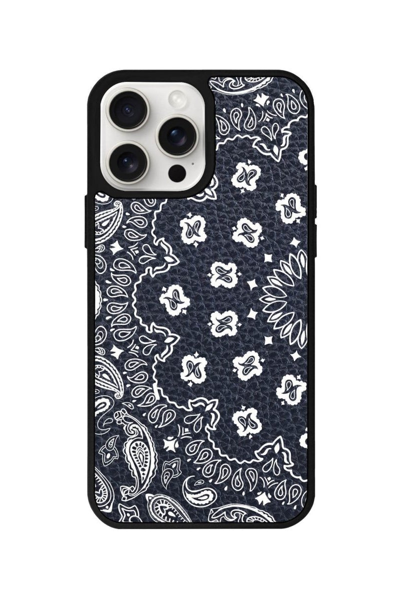 iPhone 14 Plus Paisley Leather Vegan Deri Telefon Kılıfı Pasifik Mavi - SUMTHINCS