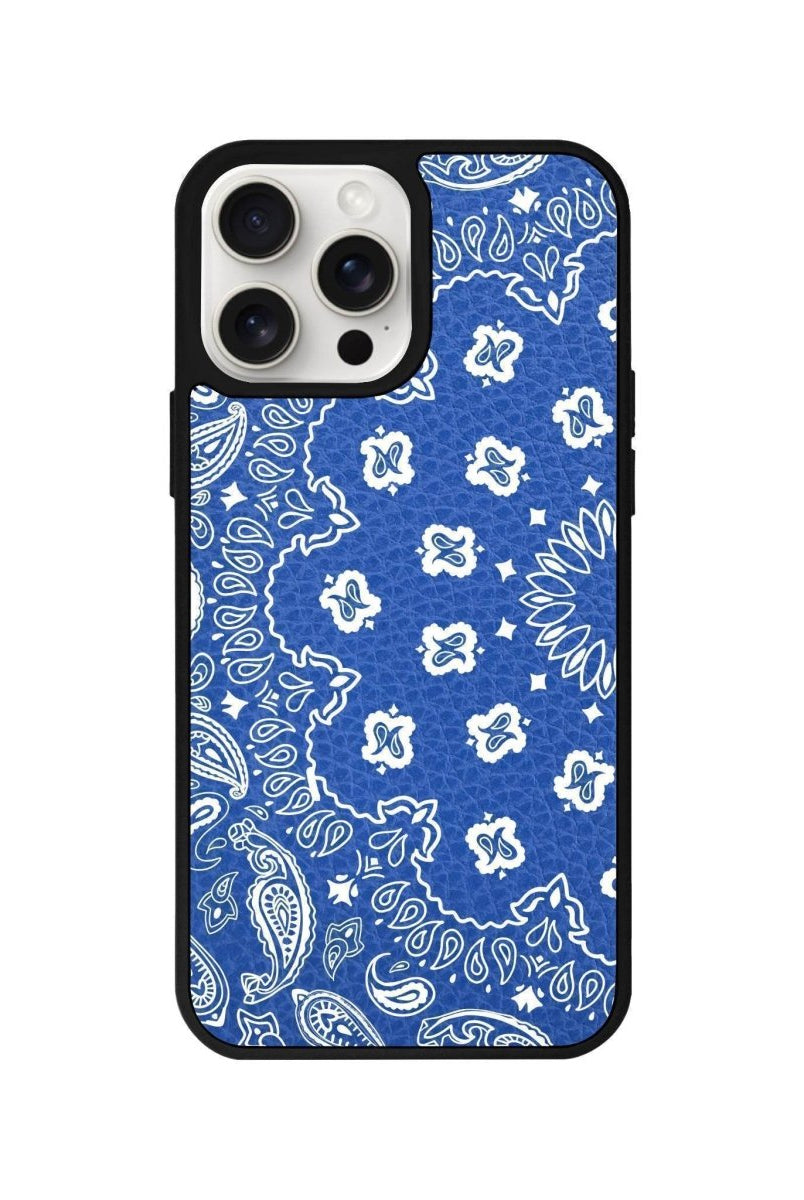 iPhone 14 Plus Paisley Leather Vegan Deri Telefon Kılıfı Mavi - SUMTHINCS