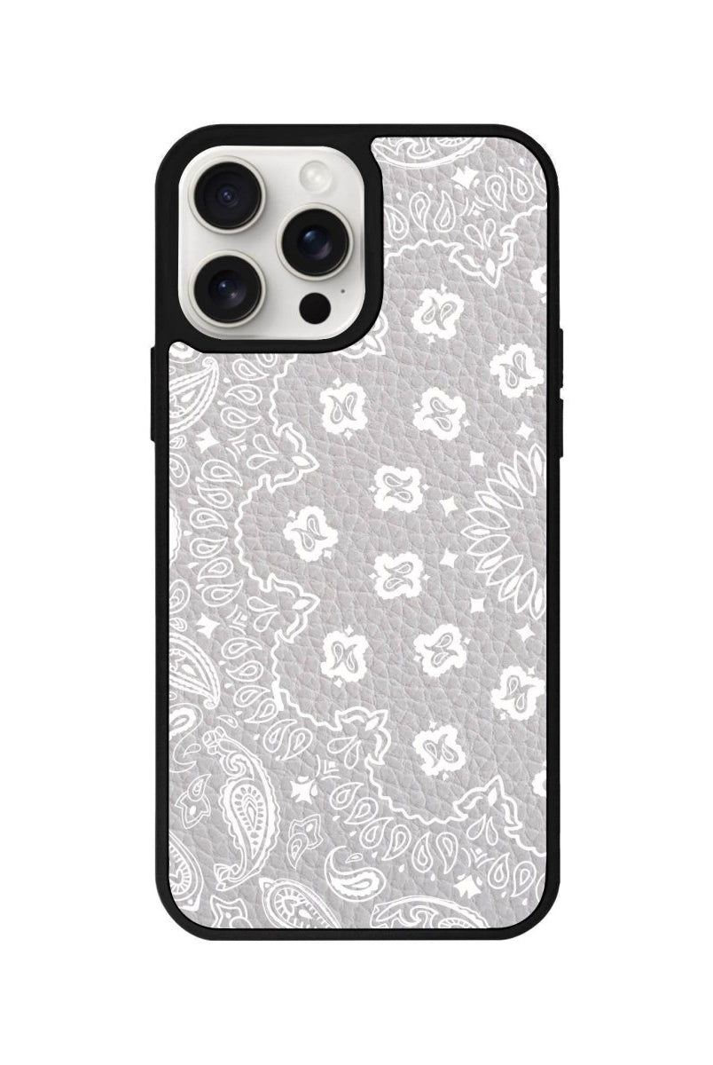 iPhone 14 Plus Paisley Leather Vegan Deri Telefon Kılıfı Gri - SUMTHINCS