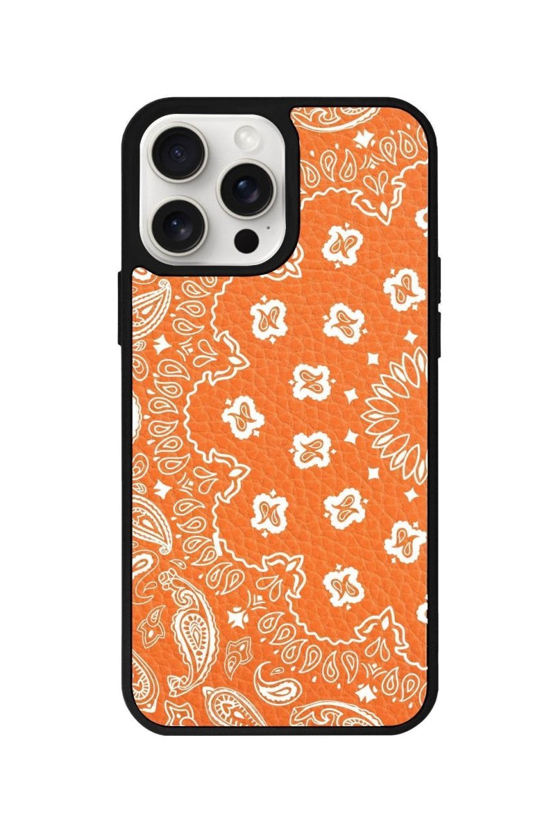 iPhone 14 Plus Paisley Leather Vegan Deri Telefon Kılıfı Turuncu - SUMTHINCS