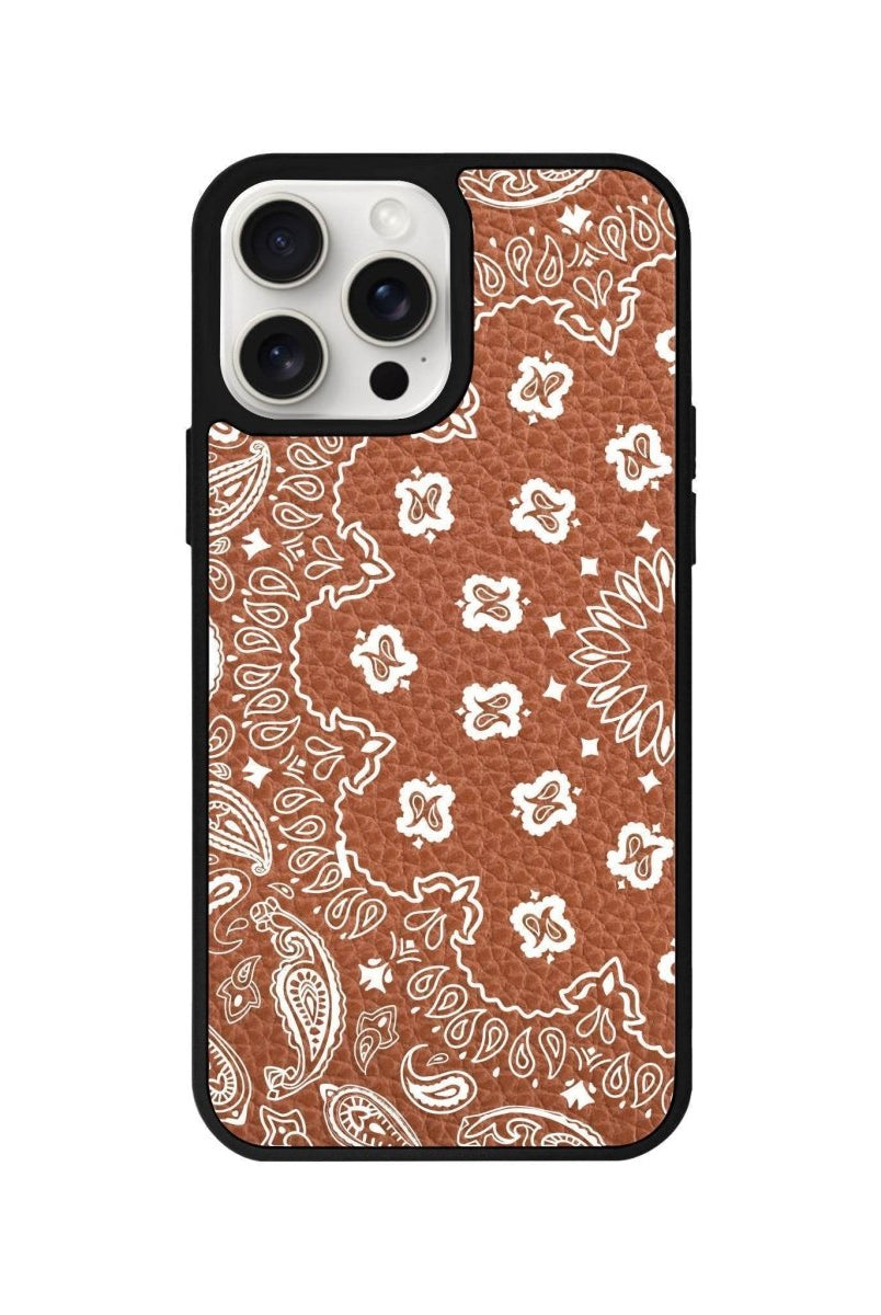 iPhone 14 Plus Paisley Leather Vegan Deri Telefon Kılıfı Kahverengi - SUMTHINCS