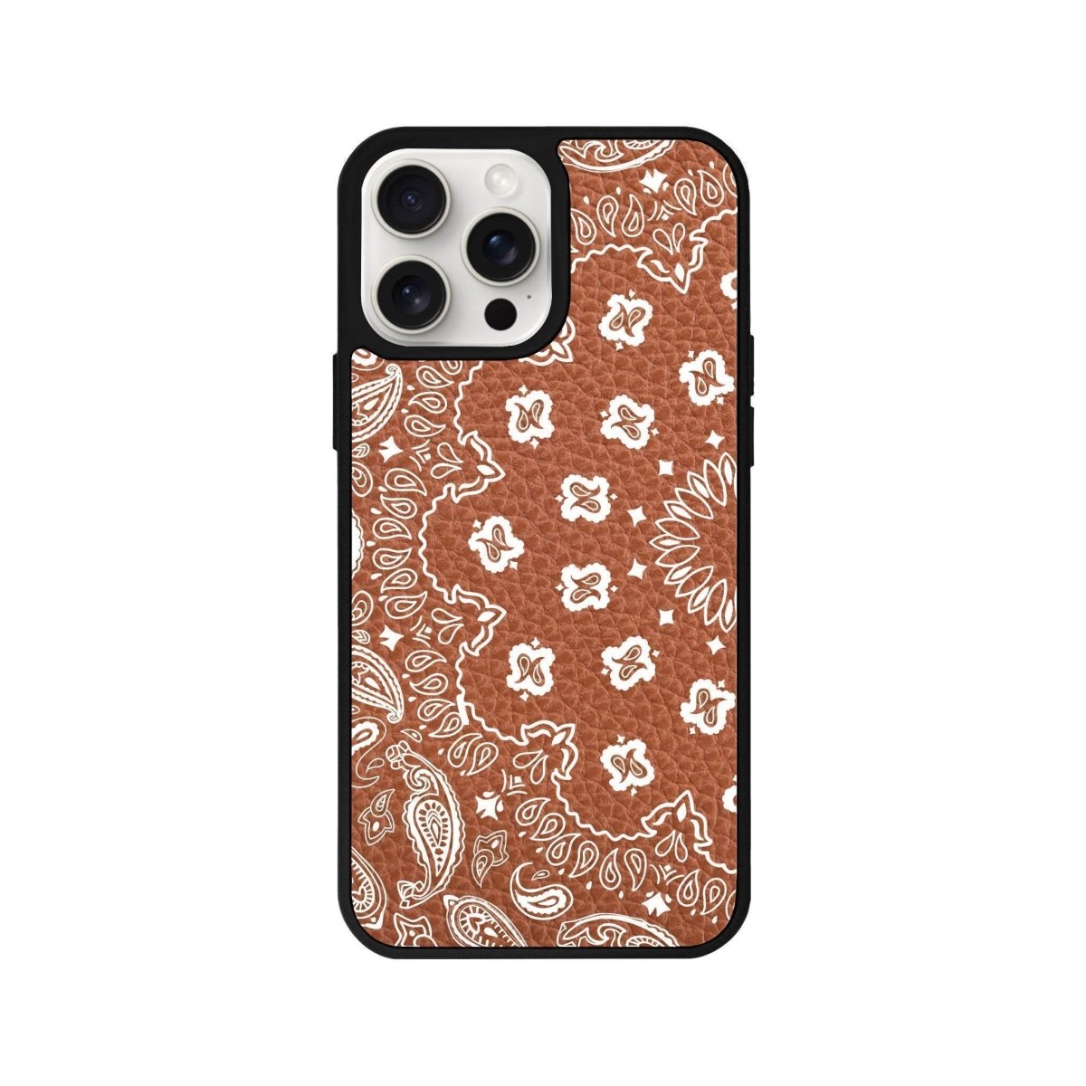 iPhone 14 Plus Paisley Leather Vegan Deri Telefon Kılıfı Kahverengi - SUMTHINCS