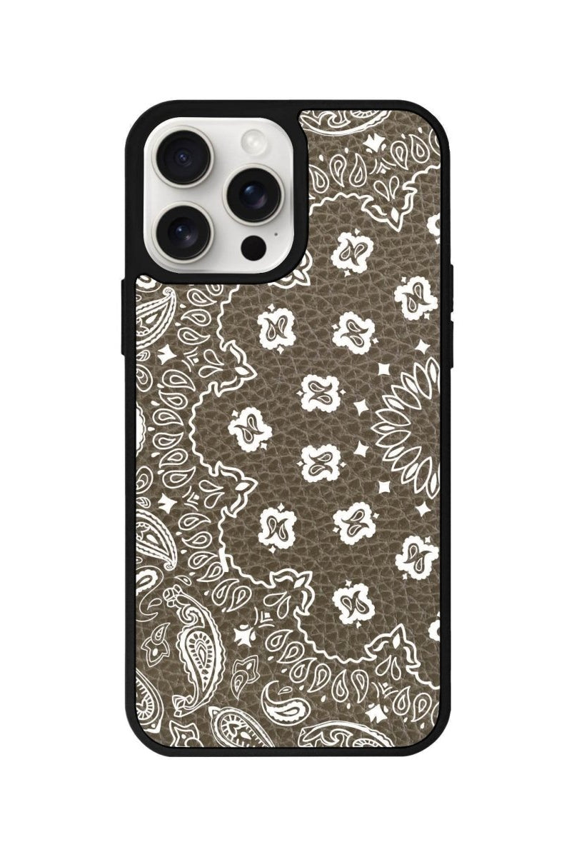 iPhone 14 Plus Paisley Leather Vegan Deri Telefon Kılıfı Haki - SUMTHINCS