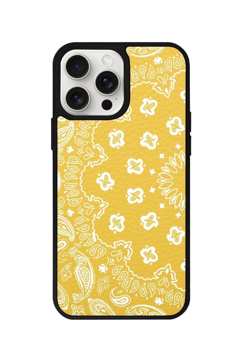 iPhone 14 Plus Paisley Leather Vegan Deri Telefon Kılıfı Sarı - SUMTHINCS