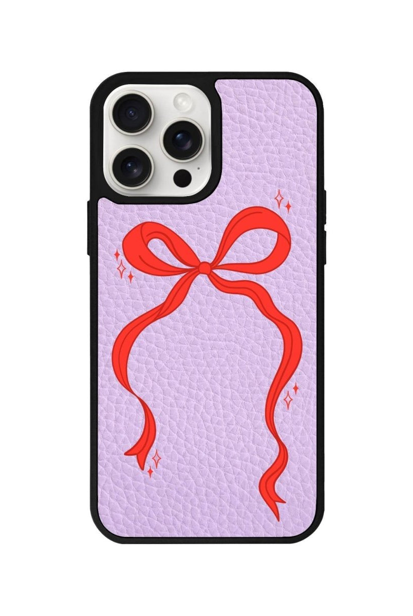 iPhone 14 Plus Red Bow Leather Vegan Deri Telefon Kılıfı Lila - SUMTHINCS