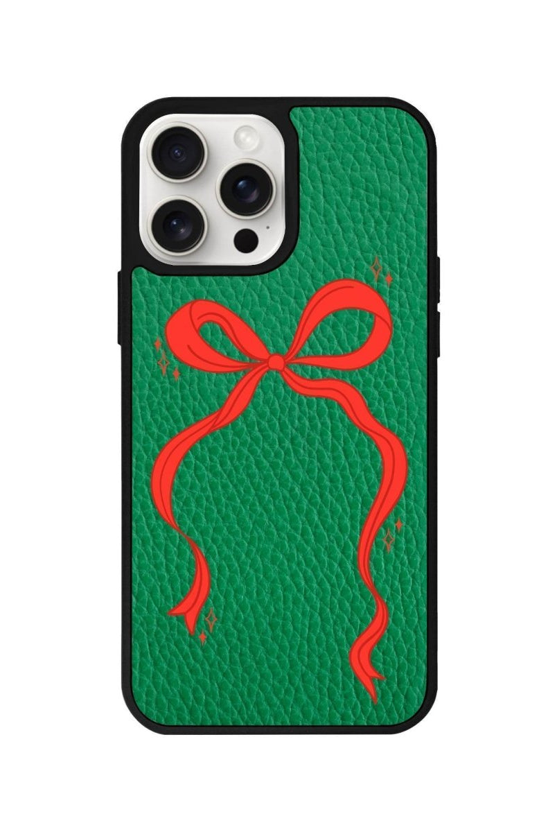 iPhone 14 Plus Red Bow Leather Vegan Deri Telefon Kılıfı Yeşil - SUMTHINCS