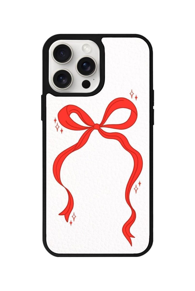 iPhone 14 Plus Red Bow Leather Vegan Deri Telefon Kılıfı Beyaz - SUMTHINCS