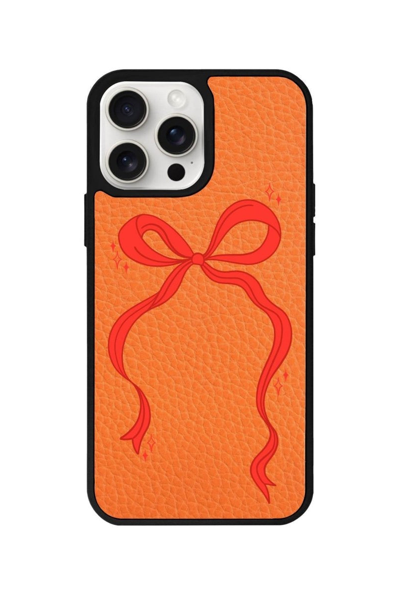 iPhone 14 Plus Red Bow Leather Vegan Deri Telefon Kılıfı Turuncu - SUMTHINCS