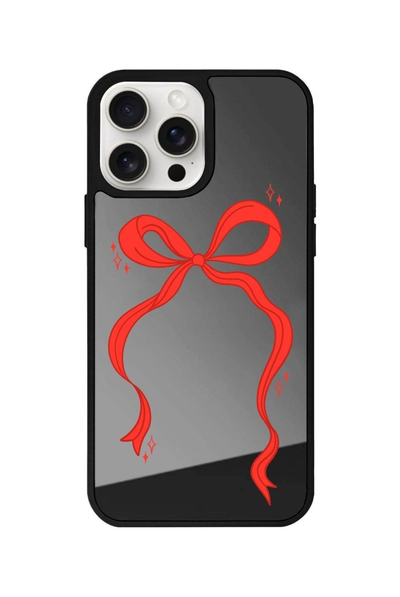 iPhone 14 Plus Red Bow Mirror Aynalı Telefon Kılıfı Antrasit - SUMTHINCS