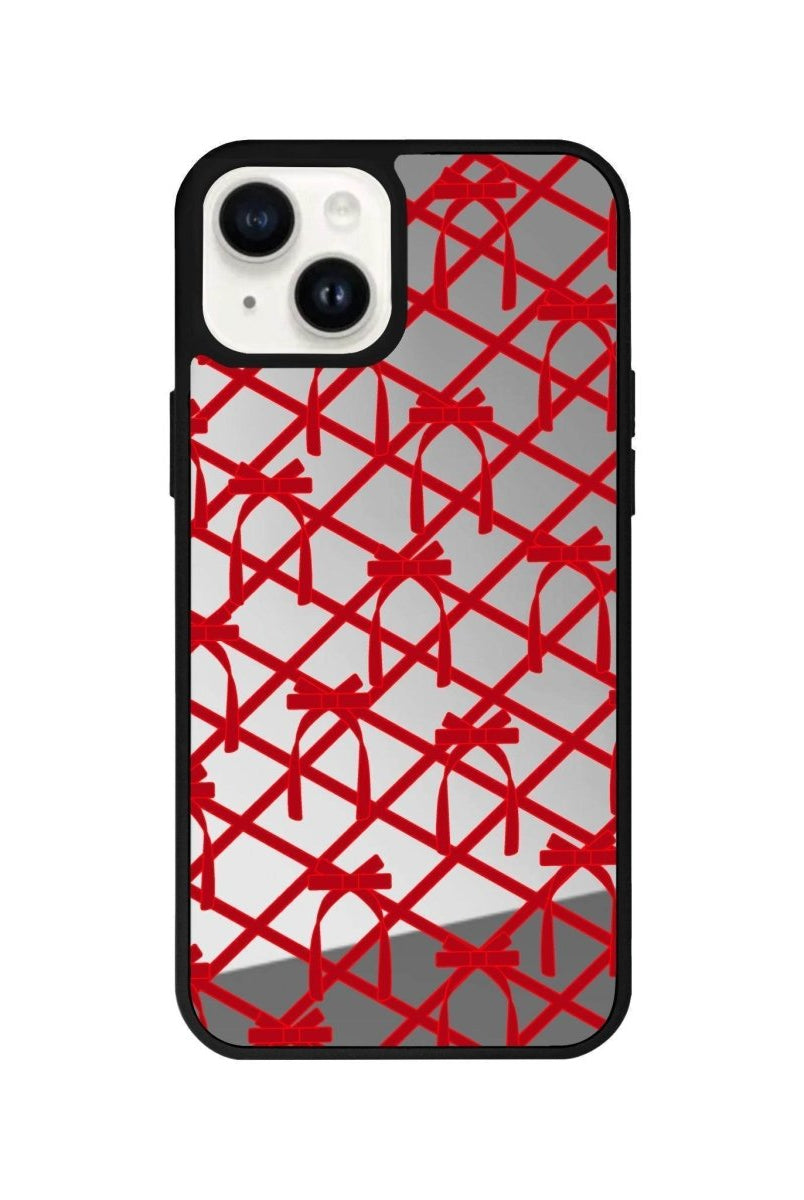 iPhone 14 Plus Ribbon Grid Mirror Aynalı Telefon Kılıfı Gümüş - SUMTHINCS