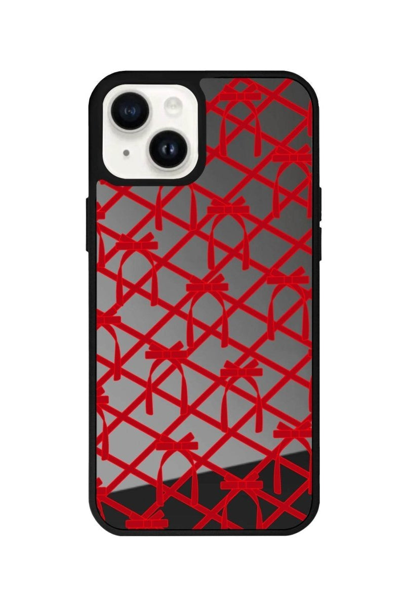 iPhone 14 Plus Ribbon Grid Mirror Aynalı Telefon Kılıfı Antrasit - SUMTHINCS